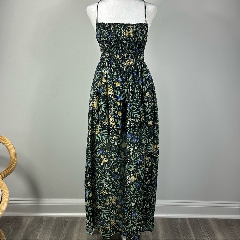 ASTR Black Floral Stasia Maxi Dress M Open Back Leg Slit Pockets NWT‎ - Picture 6 of 9